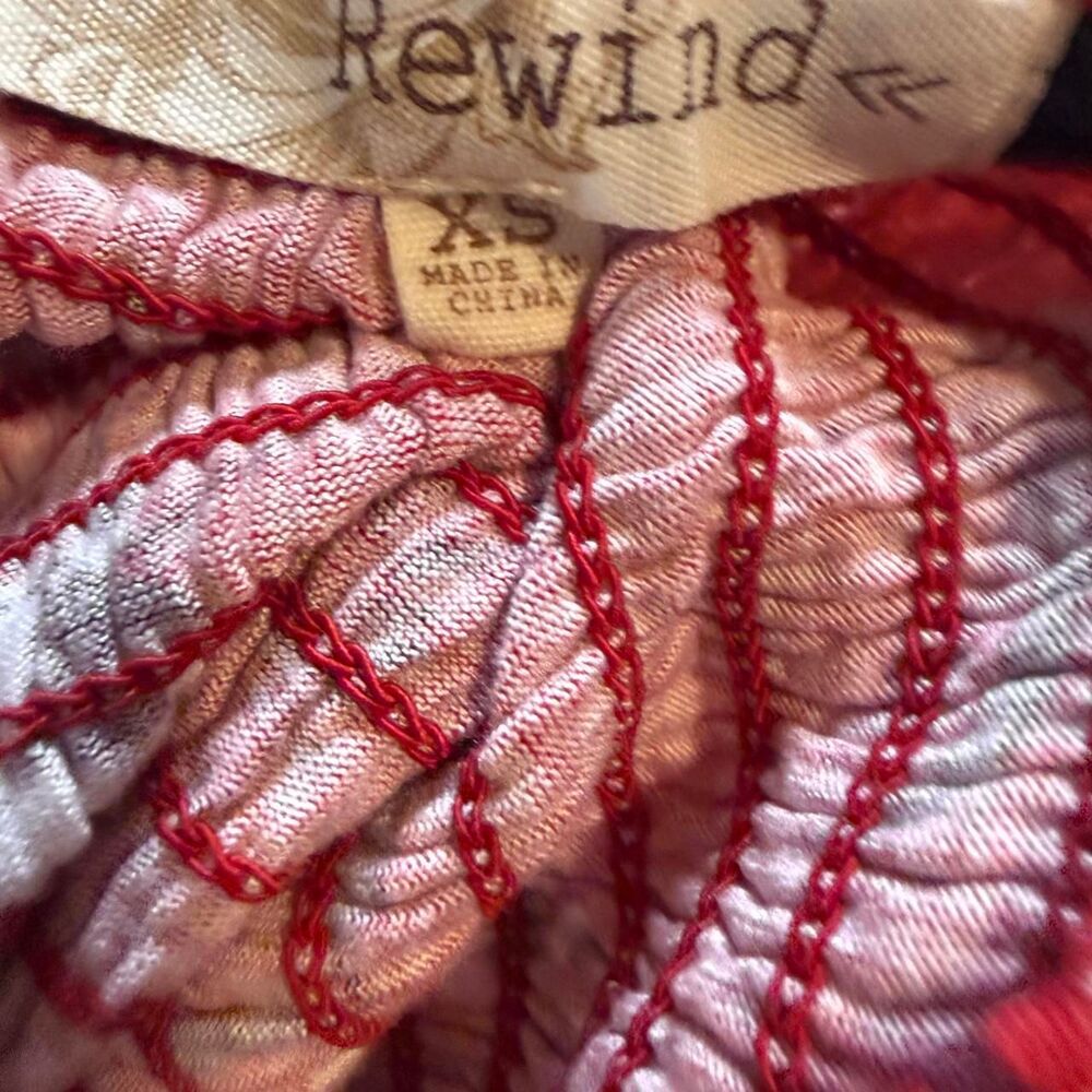 Rewind Red Floral Smocked Babydoll Tank Top Crochet Hem Women’s XS Boho - Picture 5 of 7